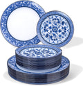 Blue and White Plastic Plates Set - Floral Porcelain Design