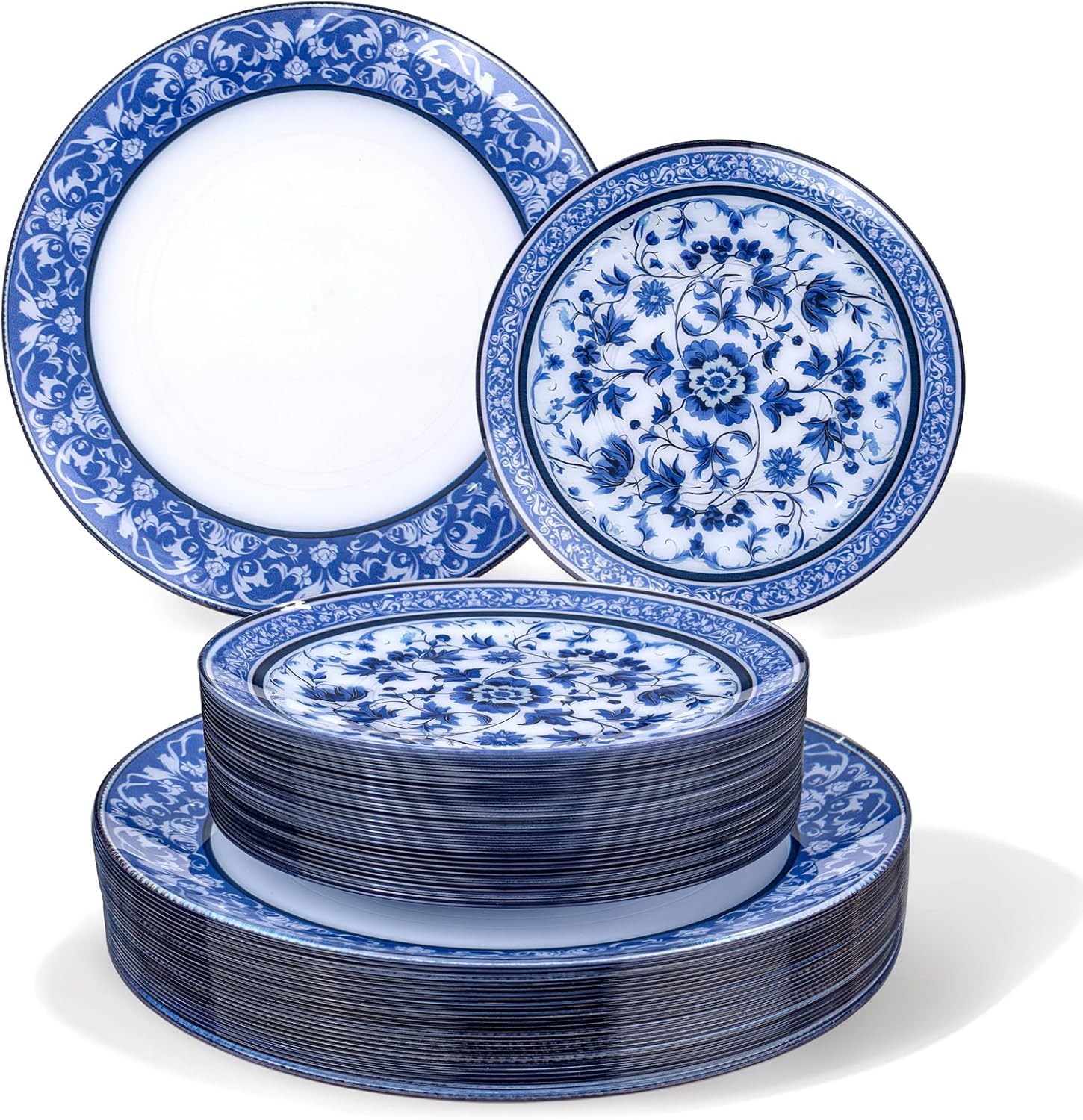 Hioasis 60pcs Blue Plastic Plates Set for Elegant Gatherings