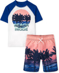 Boys Short Sleeve Rashguard and Swim Trunk Set - UPF 50+ Protection