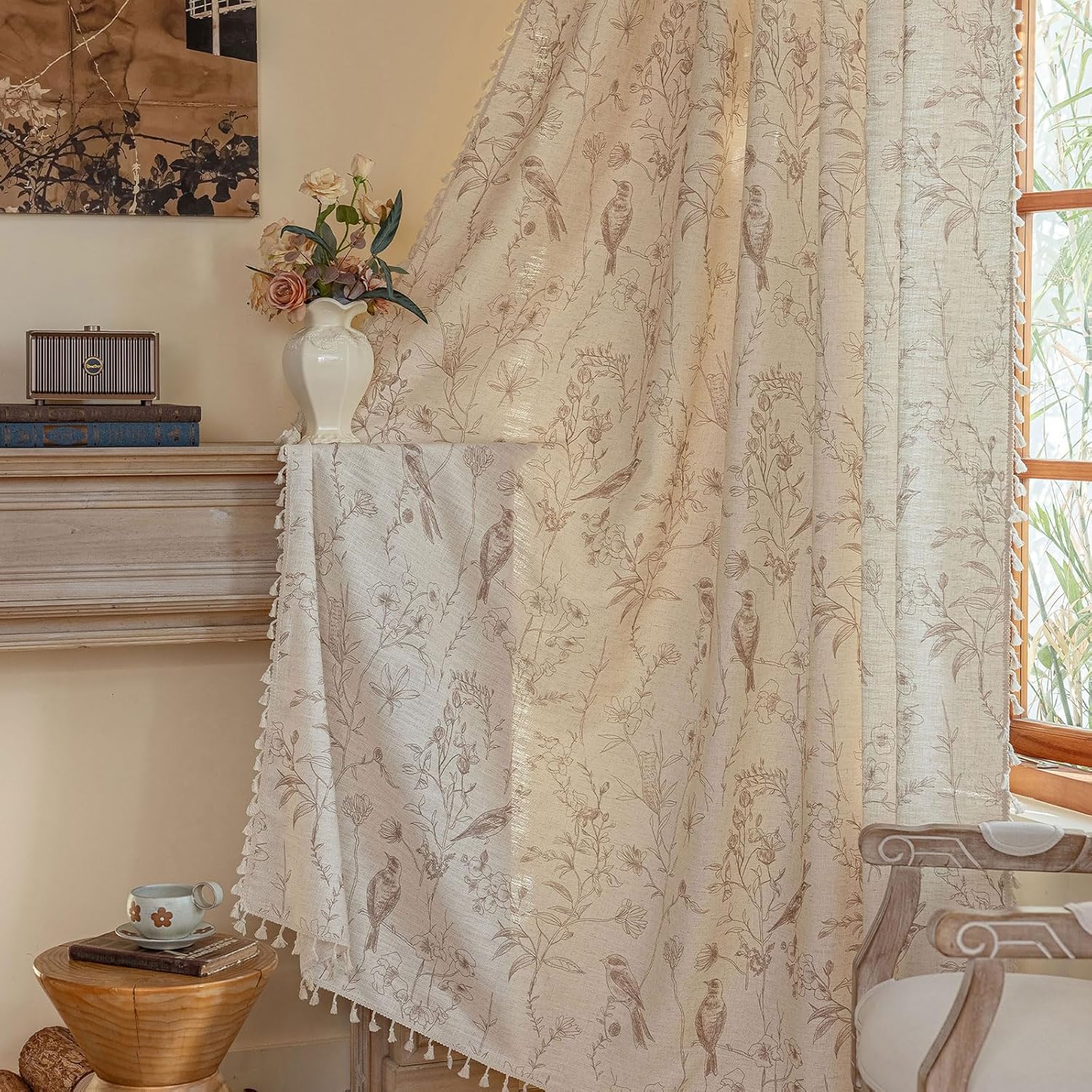 Floral Curtains 63 Inch Long Semi Sheer Drapes for Boho Decor