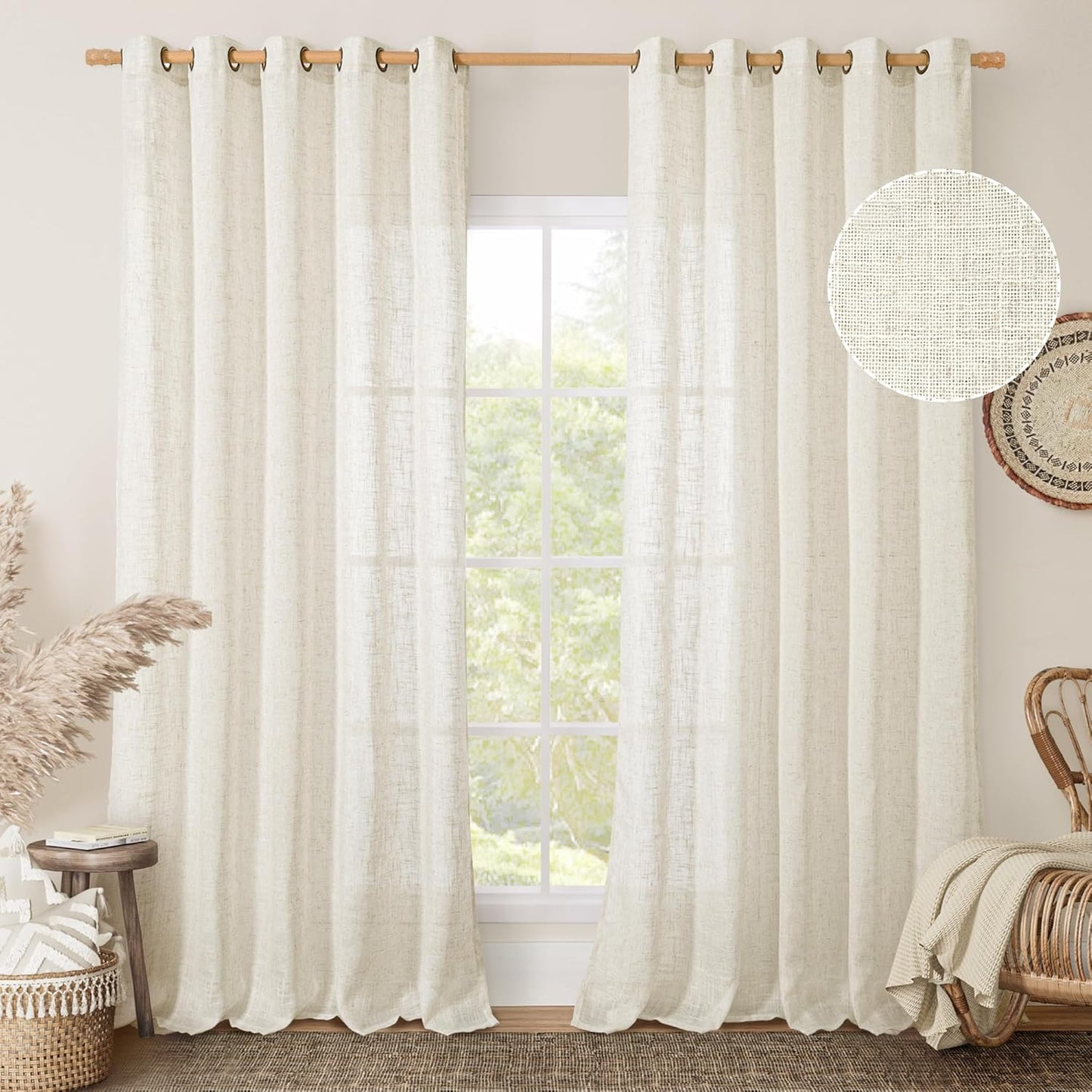 LAMIT Natural Linen Curtains for Living Room and Bedroom