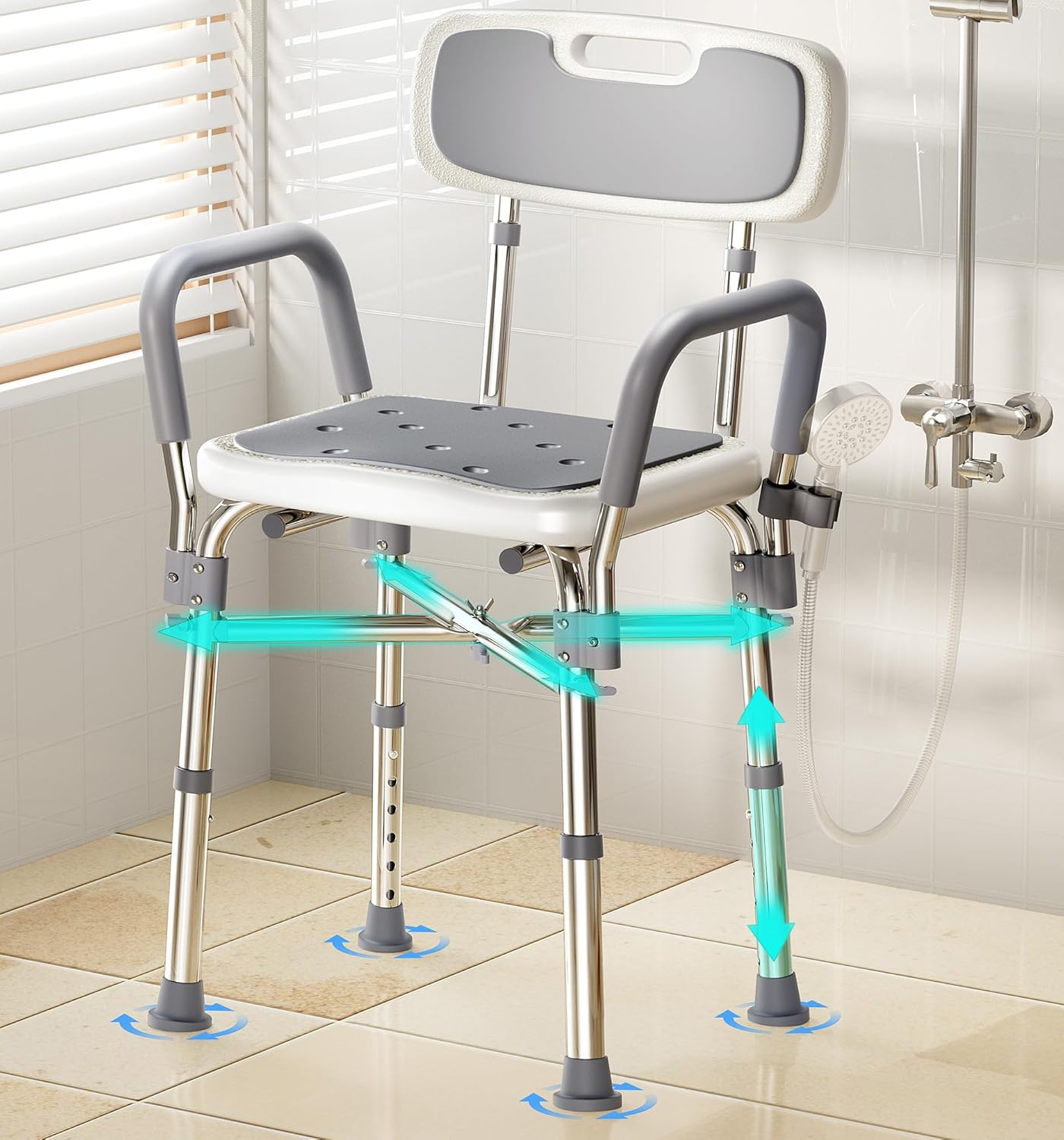 550lbs Reinforced Shower Chair: Height Adjustable for Seniors