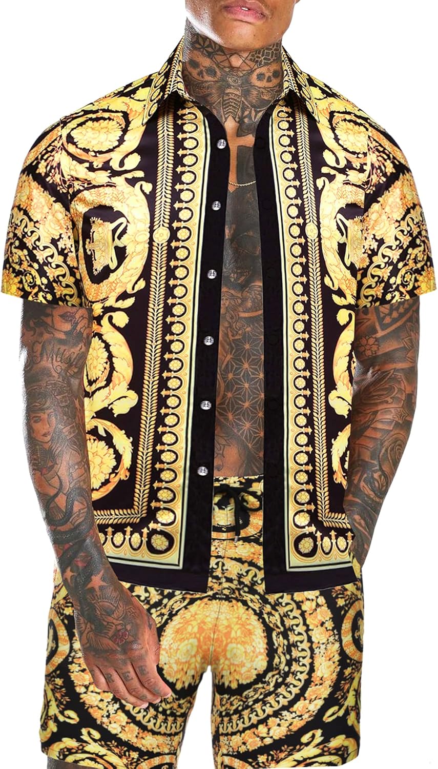 Daupanzees Men's Luxury Casual Button Down Hawaiian Shirt Suits