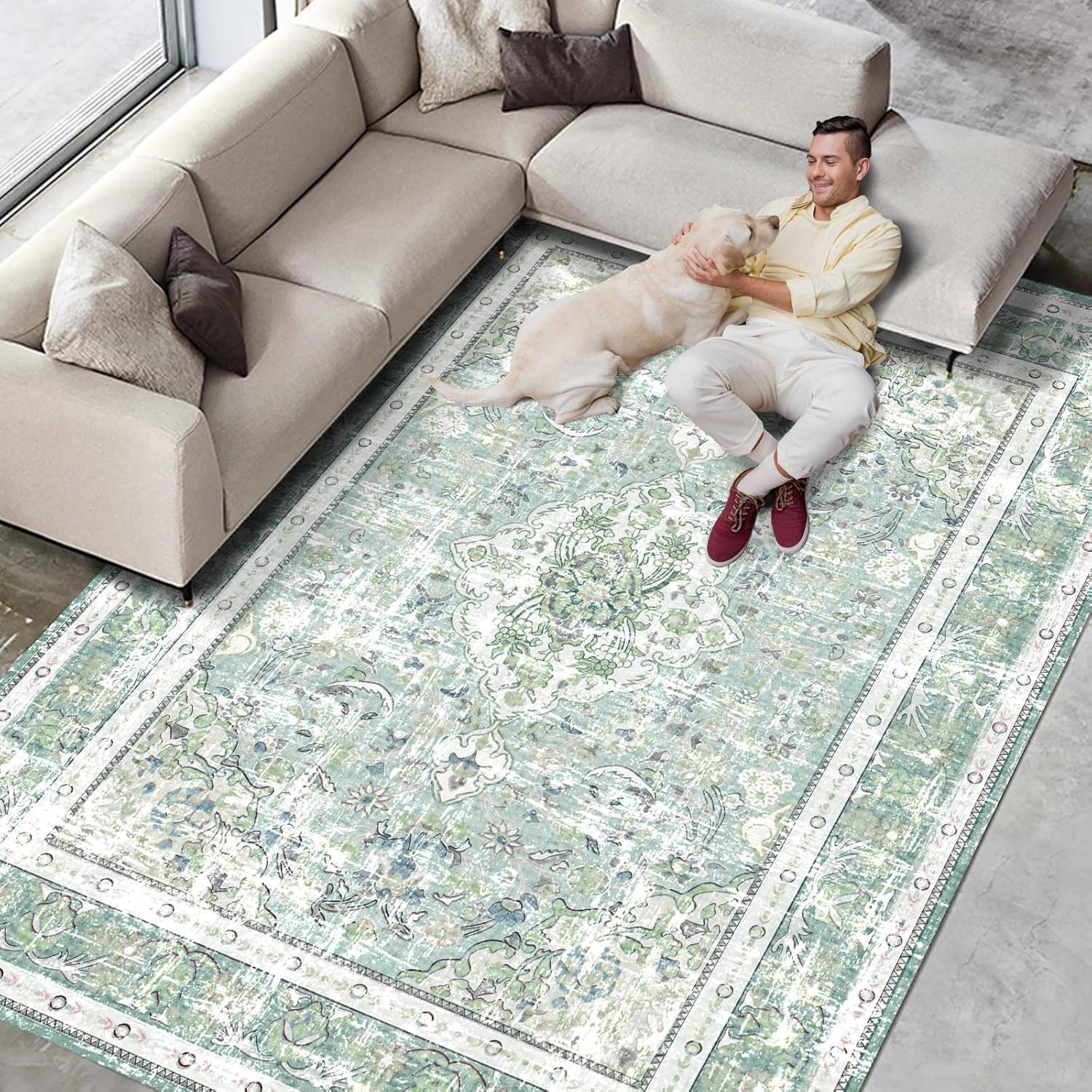 Vhong Boho Area Rugs Washable Vintage Modern Large Carpet