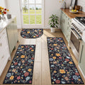 KIMODE Kitchen Rugs Sets of 3 Boho Floral - Non Slip Washable Mats