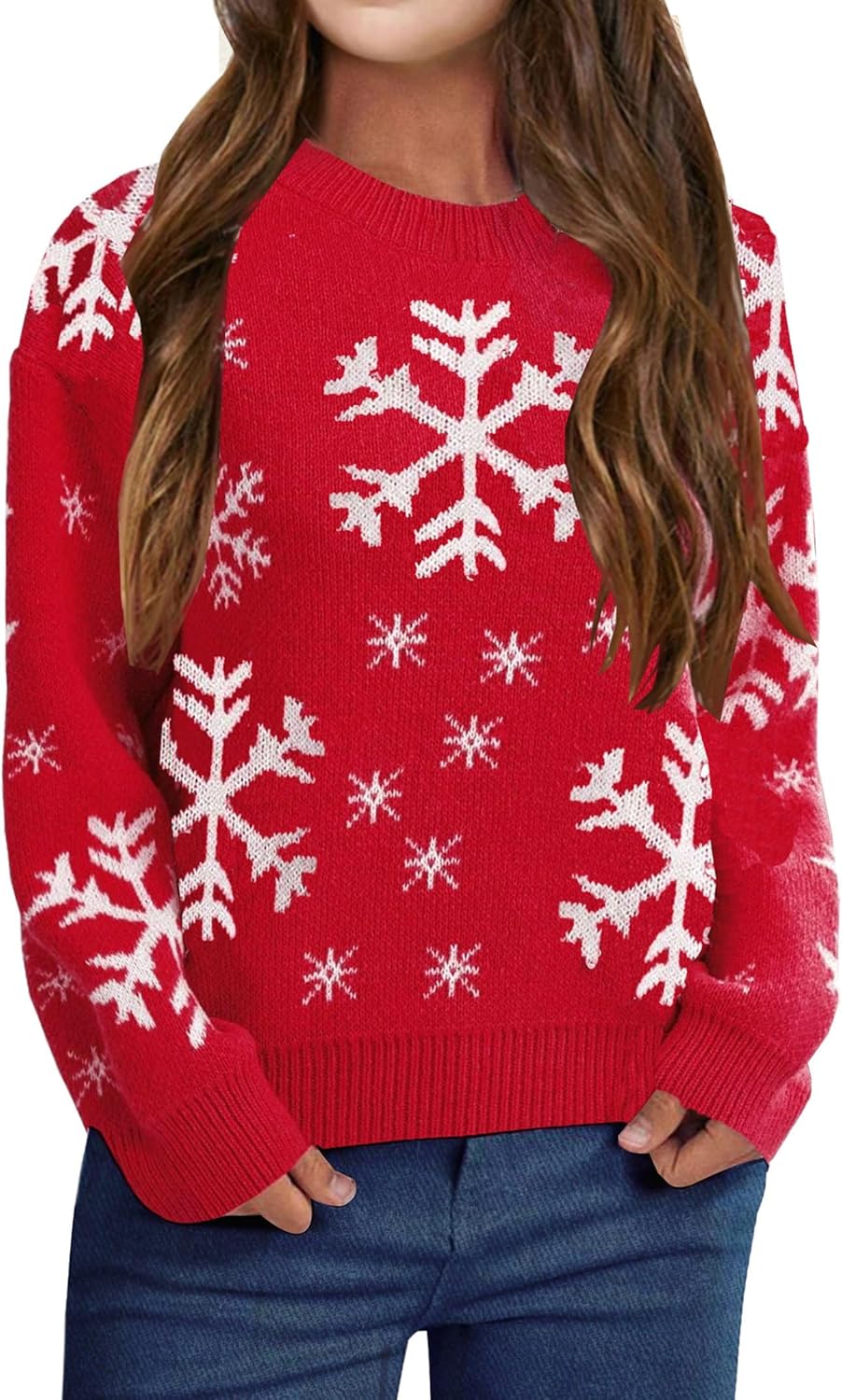 Girl's Cable Knit Sweater Long Sleeves Crew Neck Casual Pullover