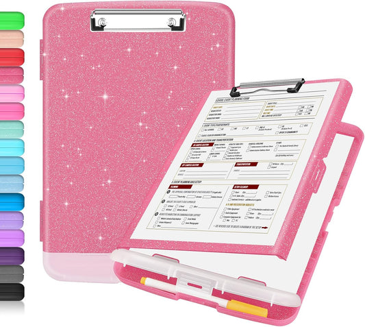 Sooez Glitter Clipboard with Storage, Sparkle Plastic Case