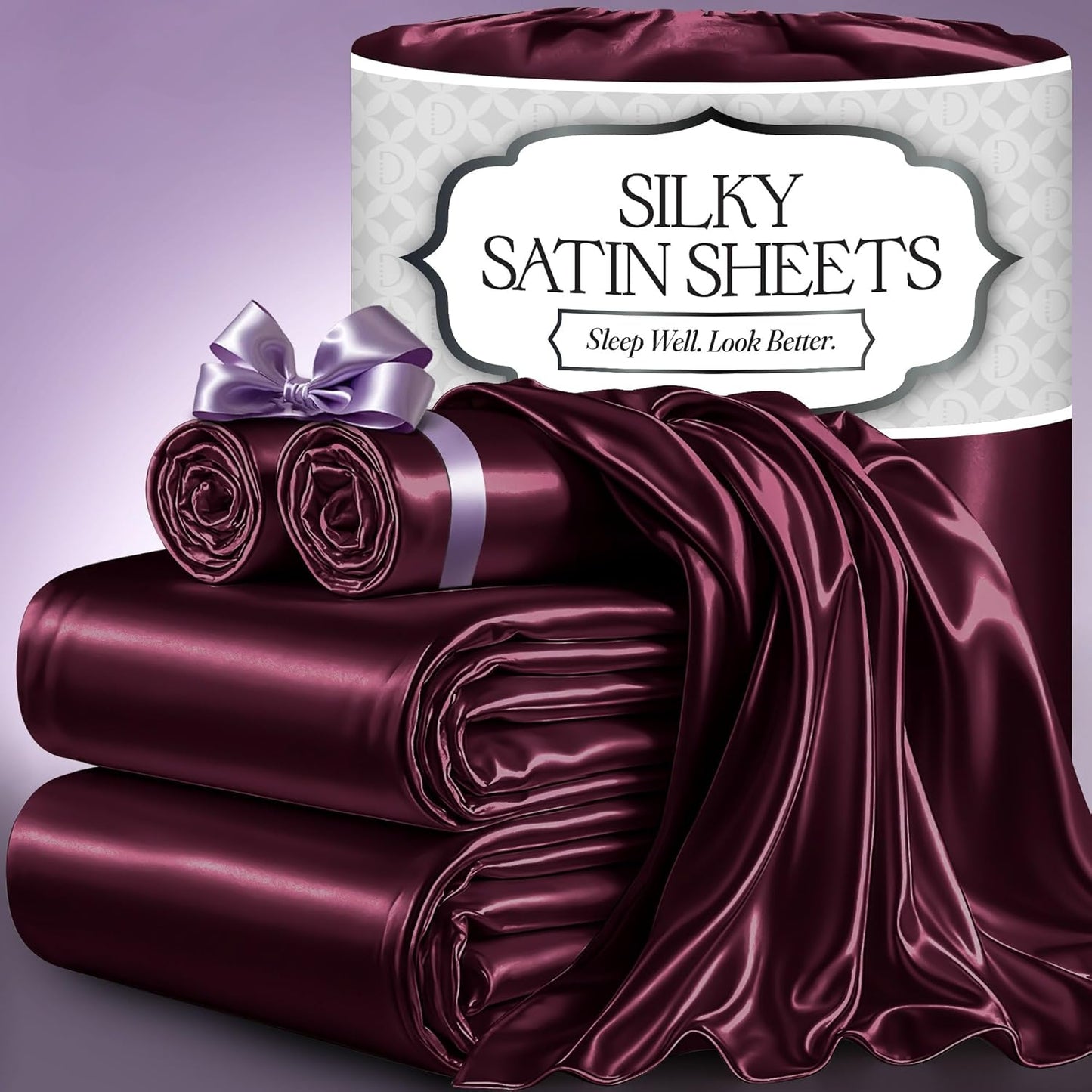 DECOLURE Satin Bed Sheets - Luxury Silky Queen Set