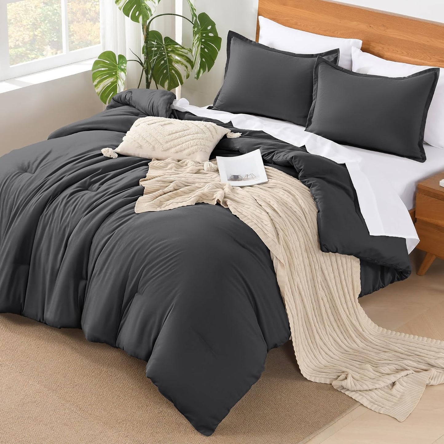 Andency Dark Grey California King Comforter Set - 7 Piece Bedding