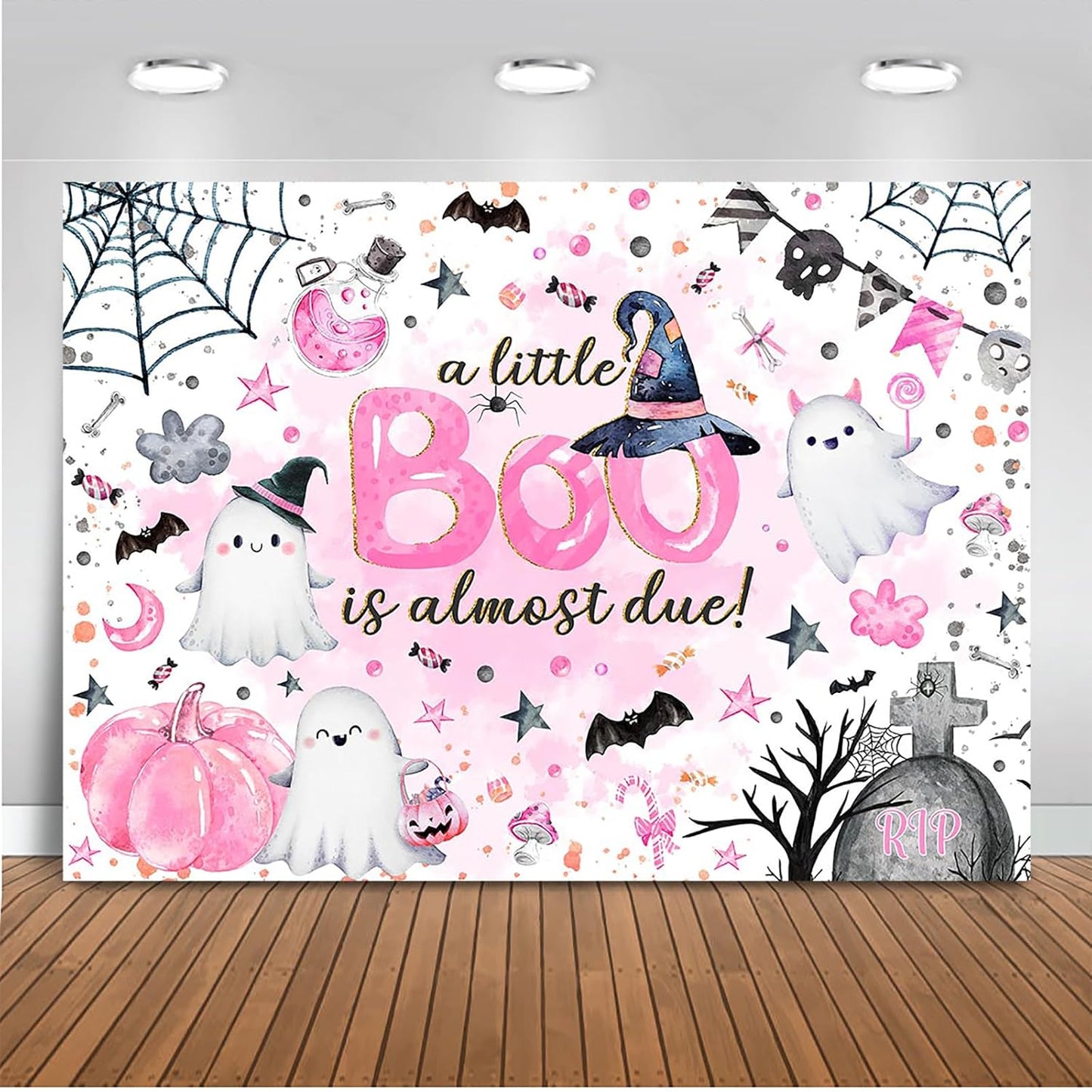 Mocsicka Halloween Baby Shower Backdrop for Cute Boo Theme
