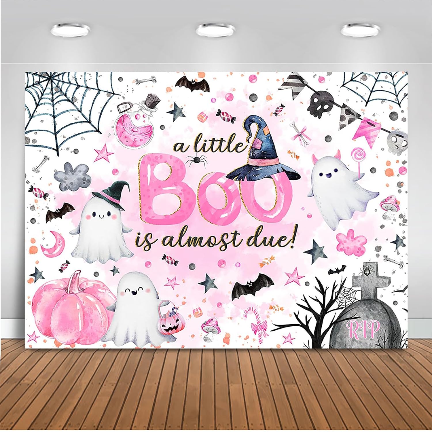 Mocsicka Halloween Baby Shower Backdrop for Cute Boo Theme