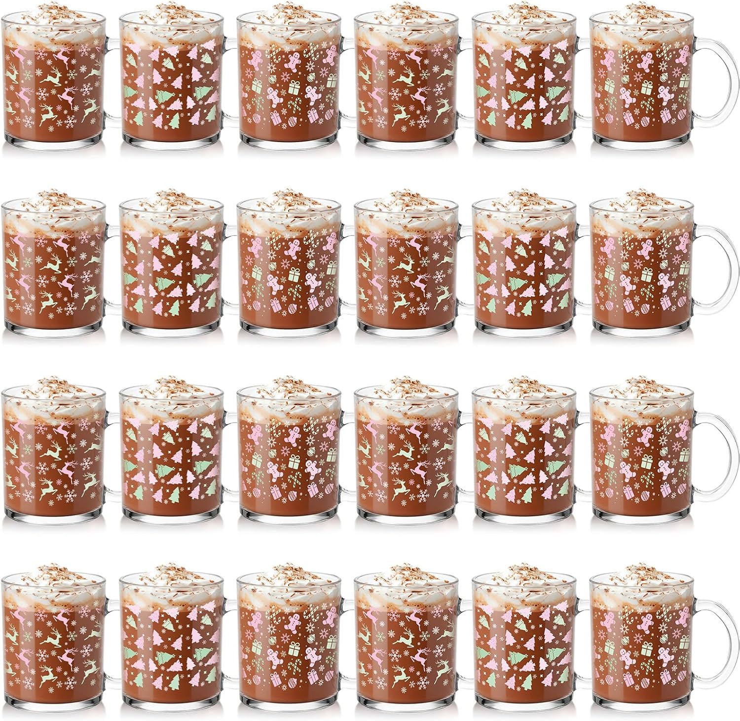 Vesici 24 Set Christmas Glass Mugs for Holiday Cheer