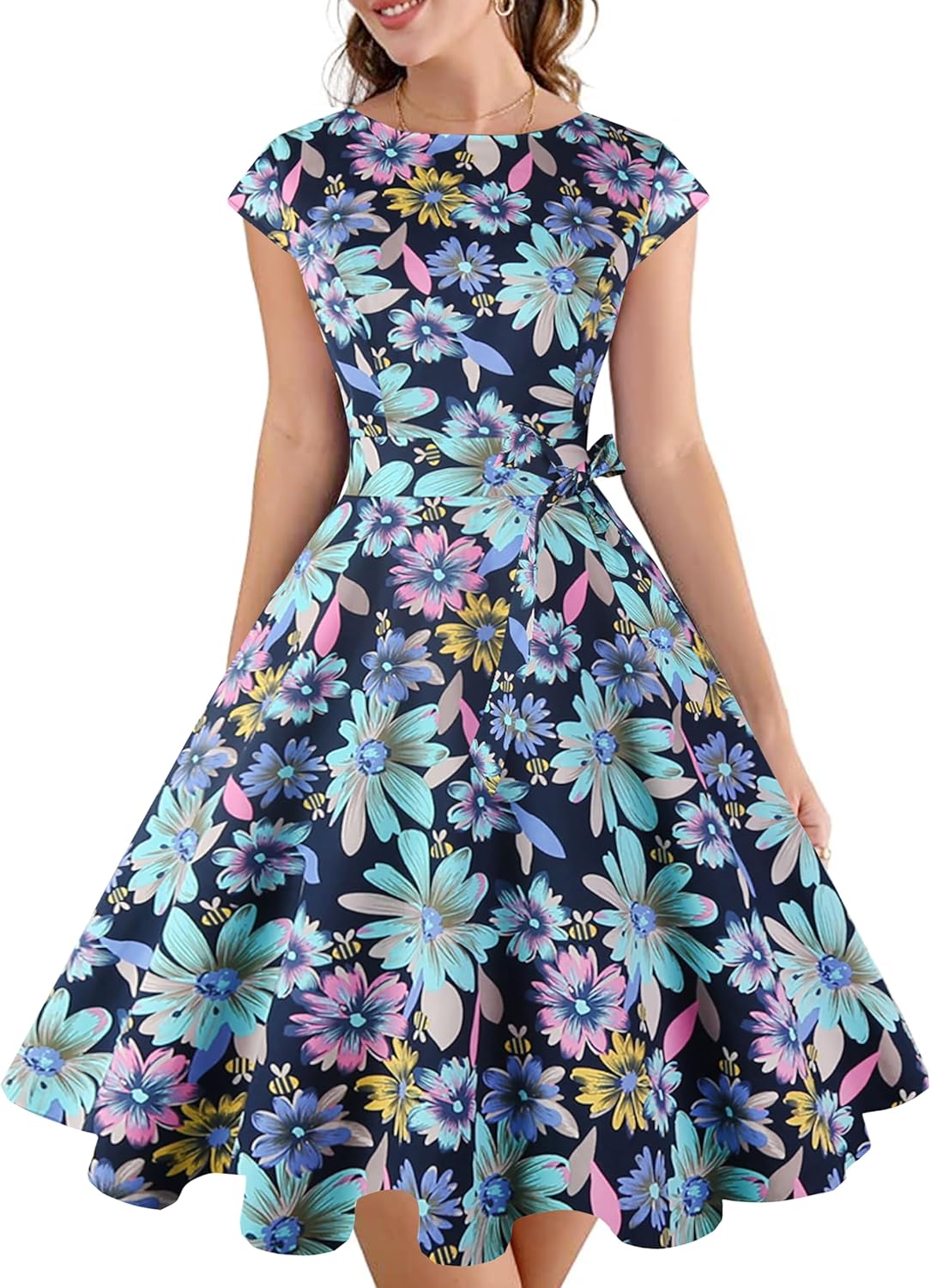Vintage Swing Cocktail Party Dress with Pockets for Women