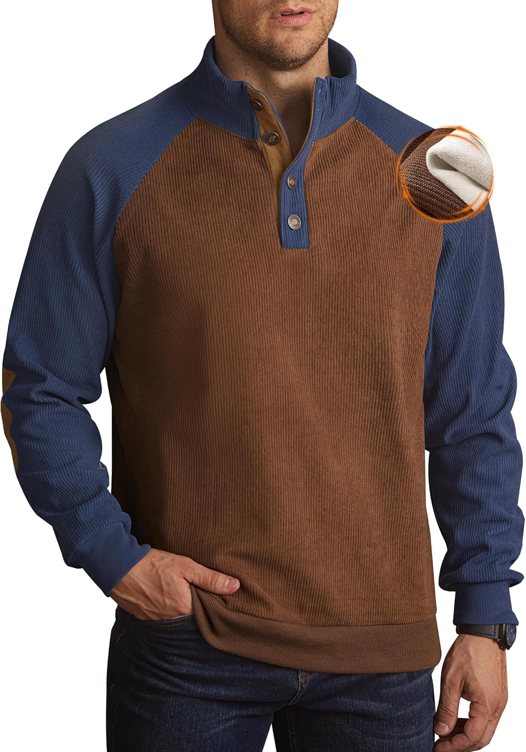 Mens Corduroy Fleece-Lined Sweatshirts for Winter Fashion