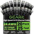 Cat 6 Ethernet Cable Pack - 20-Pack 25 ft Cat6 Patch Cables - Reliable