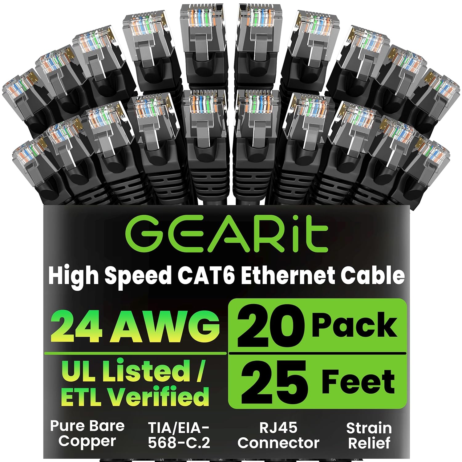 High-Performance 25 ft Cat 6 Ethernet Cable Pack for Networking