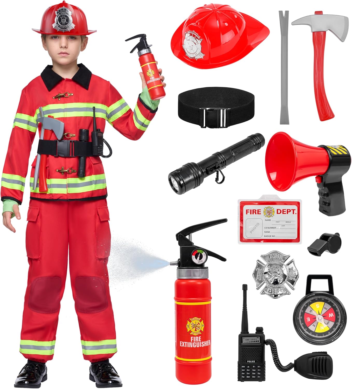 Firefighter Costume for Kids - 14PCS RolePlay Set for Fun