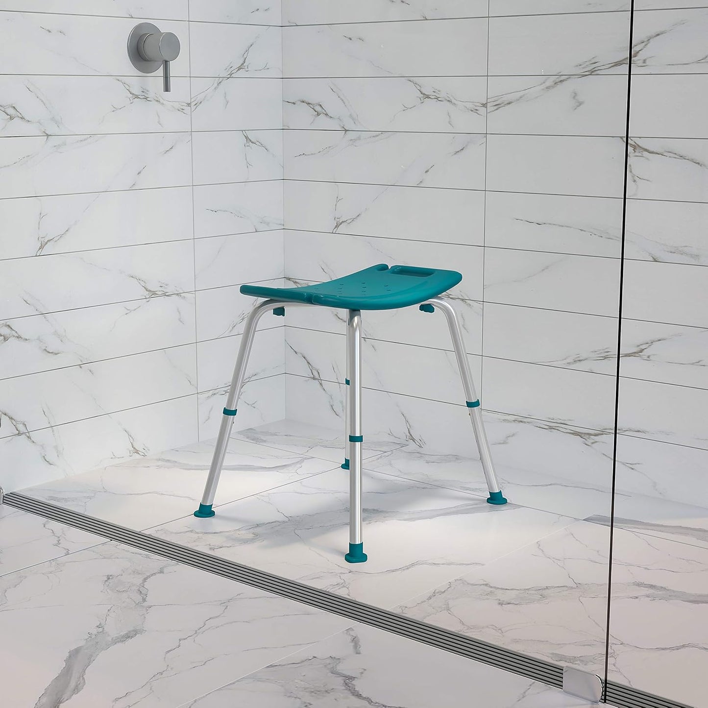 Tool-Free Assembly Teal Shower Chair - 300 lb Capacity