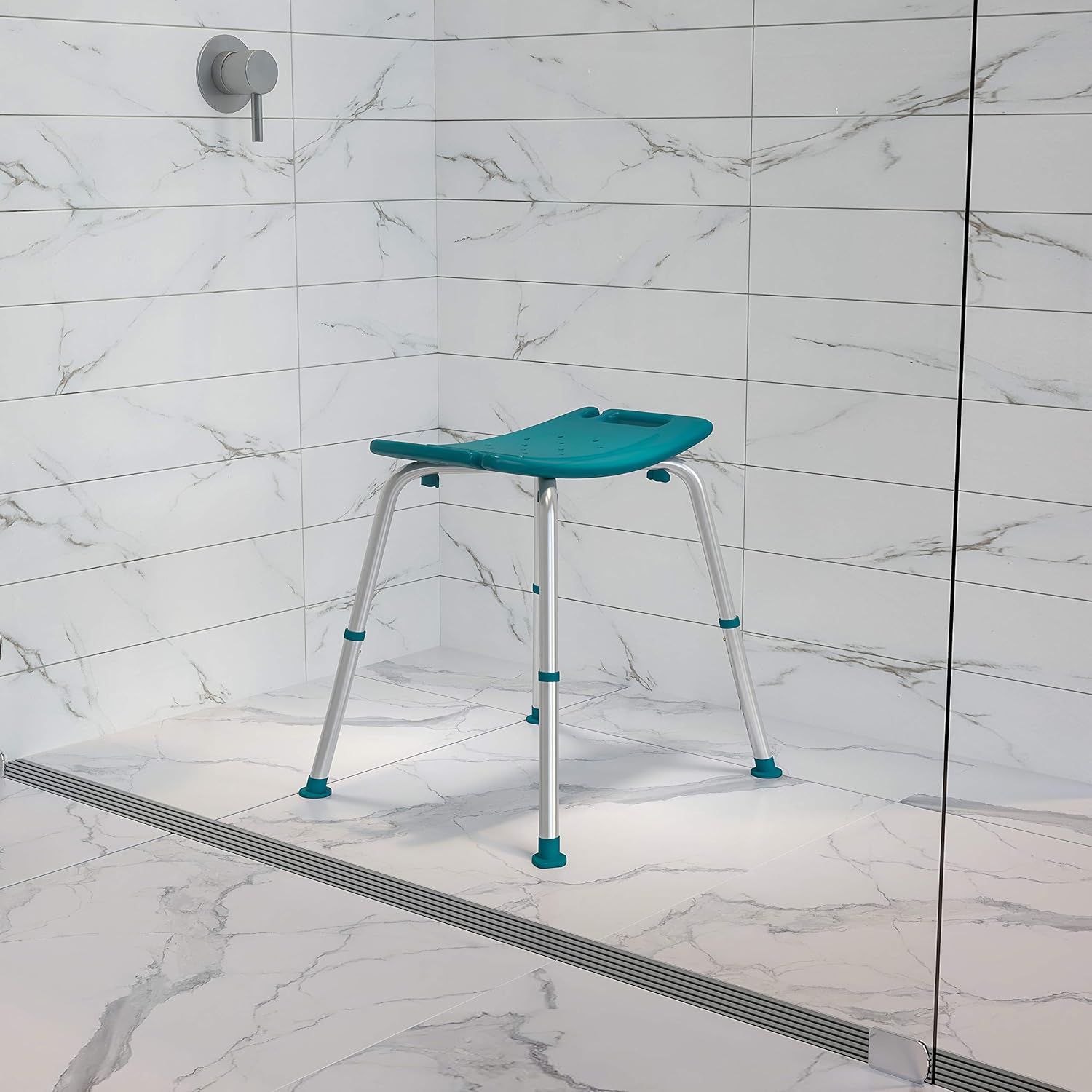 Tool-Free Assembly Teal Shower Chair - 300 lb Capacity