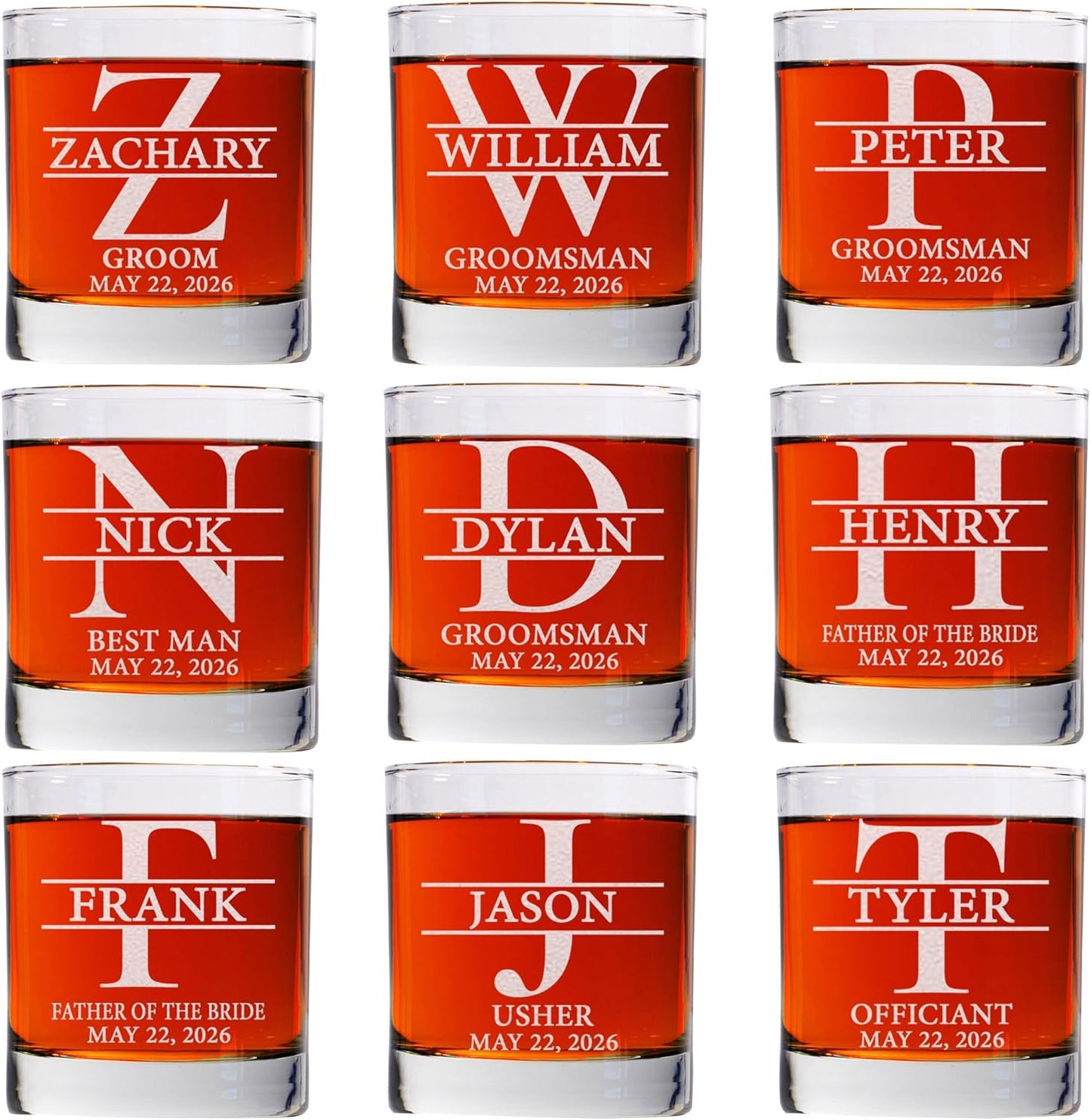 Personalized Whiskey Glass Set Of 9 For Groomsman Gifts