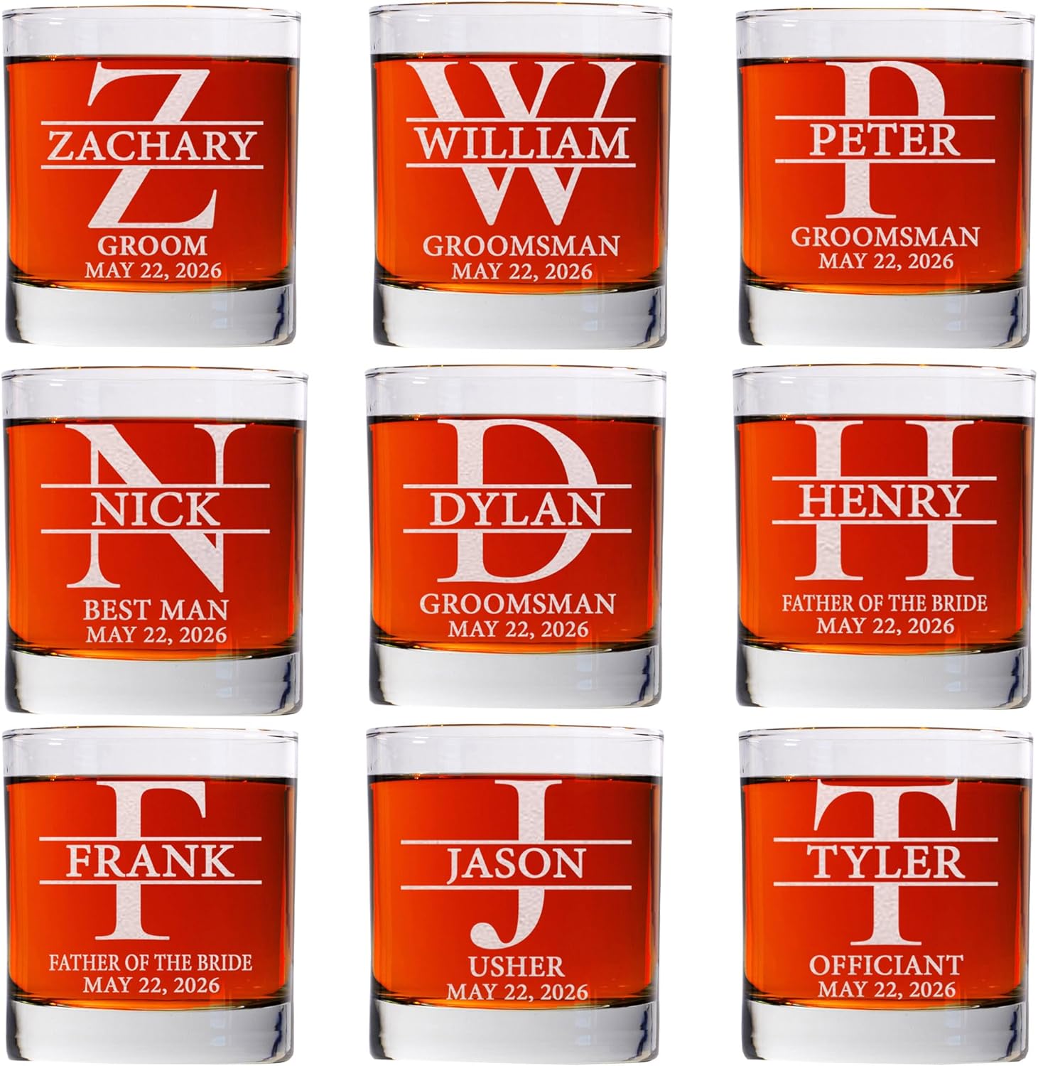 Personalized Whiskey Glass Set Of 9 For Groomsman Gifts