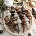 Neutral Antique Copper Christmas Ornaments 18 pcs - Textured