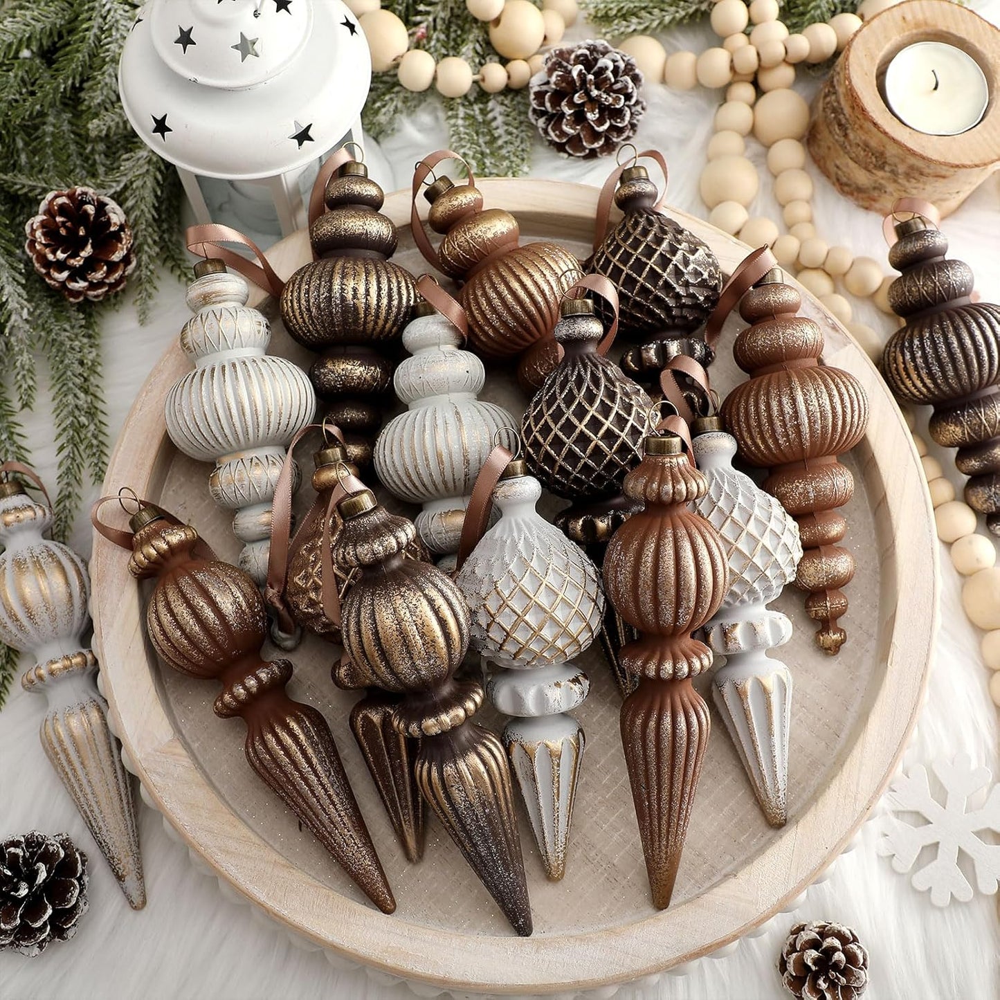 Yunlly 18 Pcs Neutral Christmas Ornaments for Festive Decor