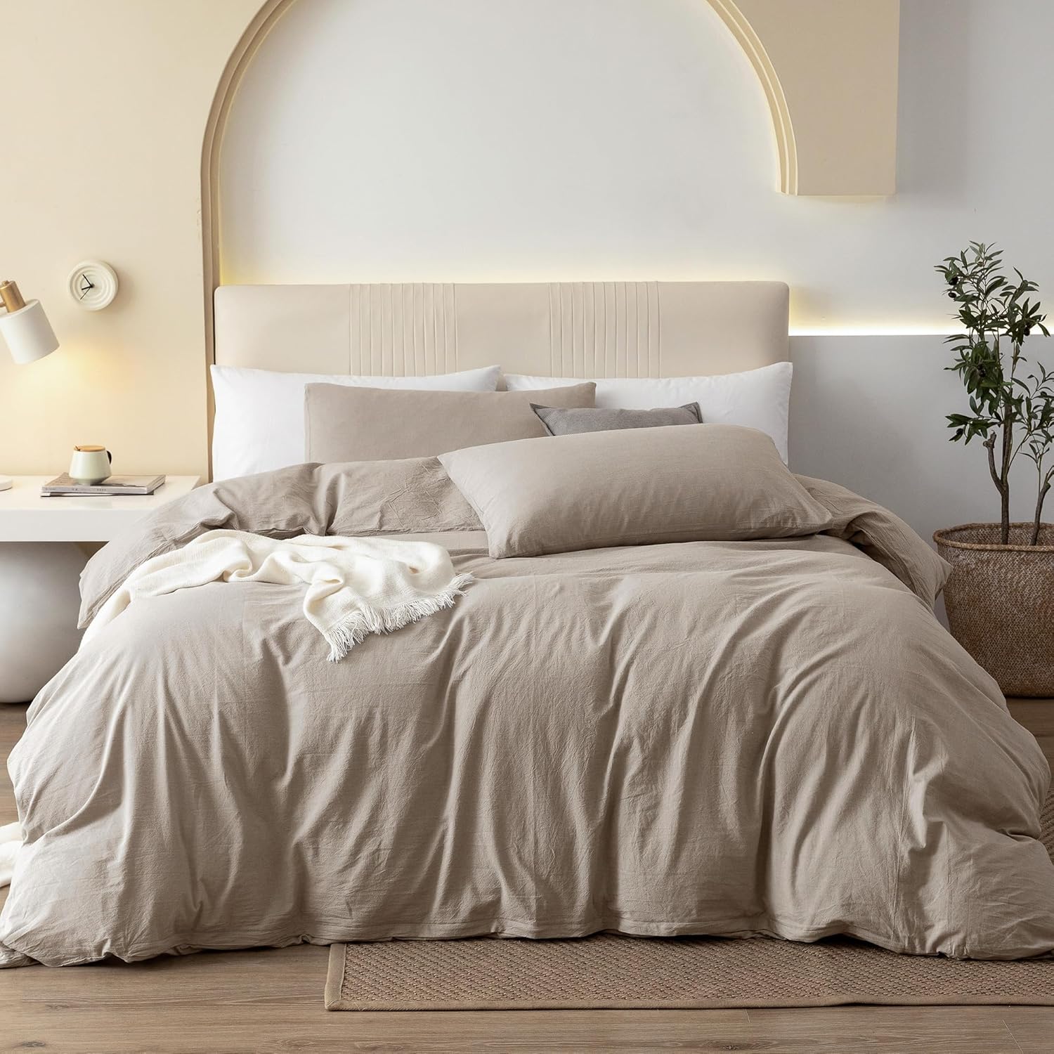 JIYUAN 100% Washed Cotton Duvet Cover Set for Cozy Bedrooms
