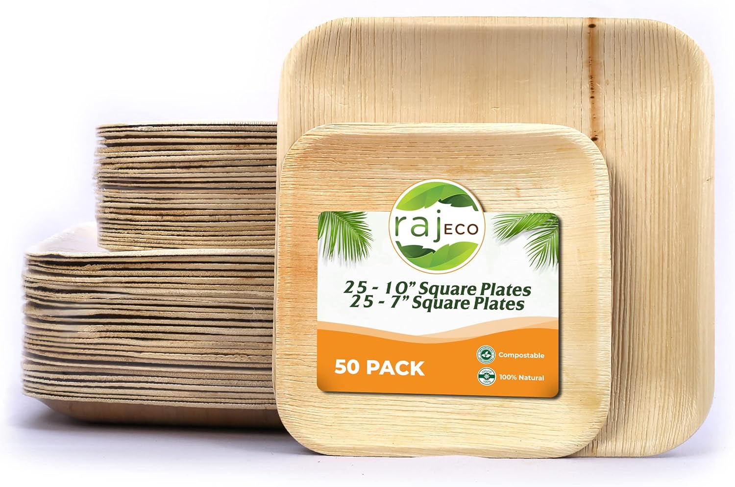 Raj Palm Leaf Plates 50-Pack for Weddings, Picnics, and More