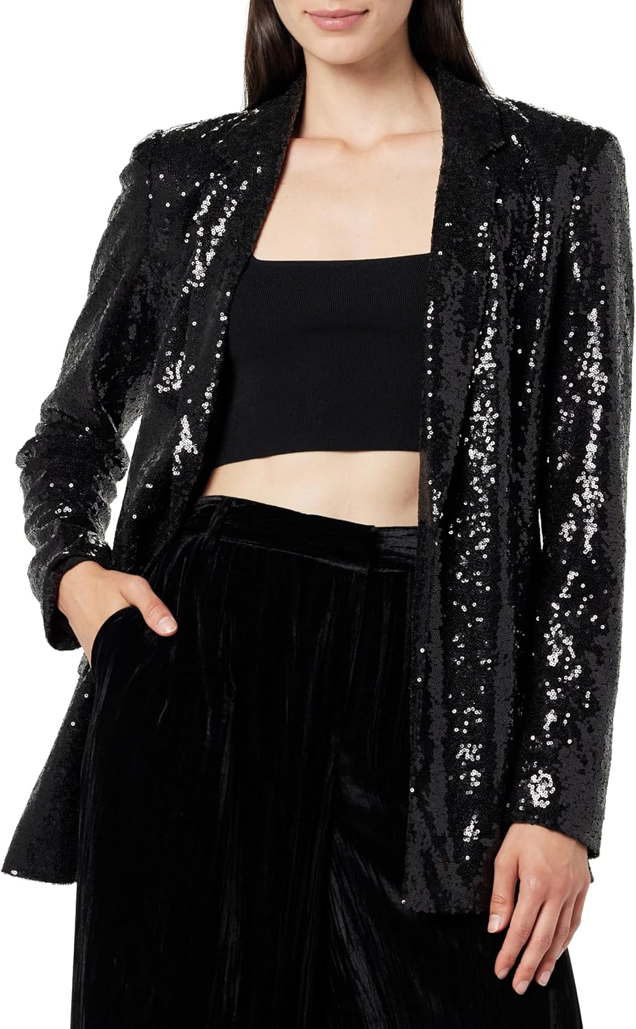 Blake Long Blazer in Black Sequins for Timeless Style