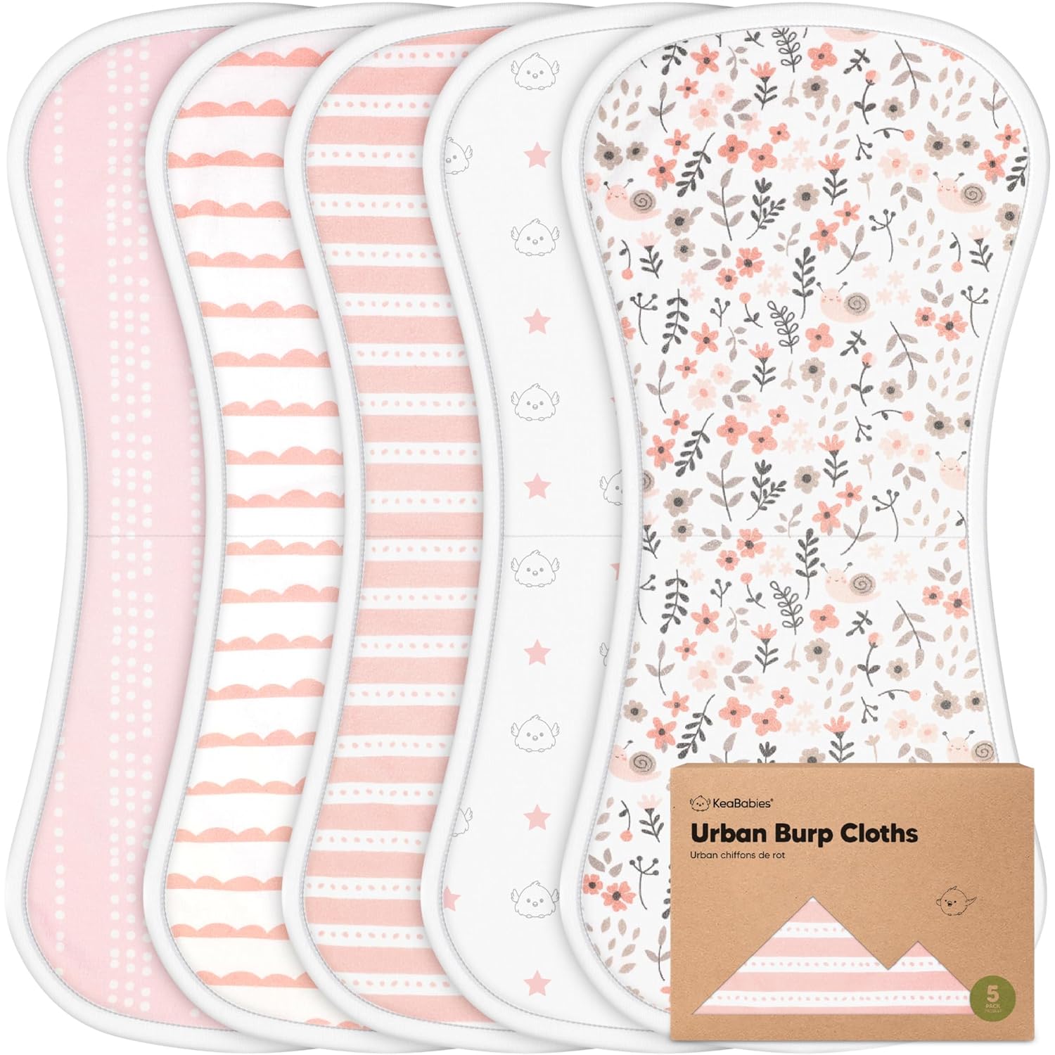 KeaBabies Organic Burp Cloths - Super Absorbent & Soft 5-Pack
