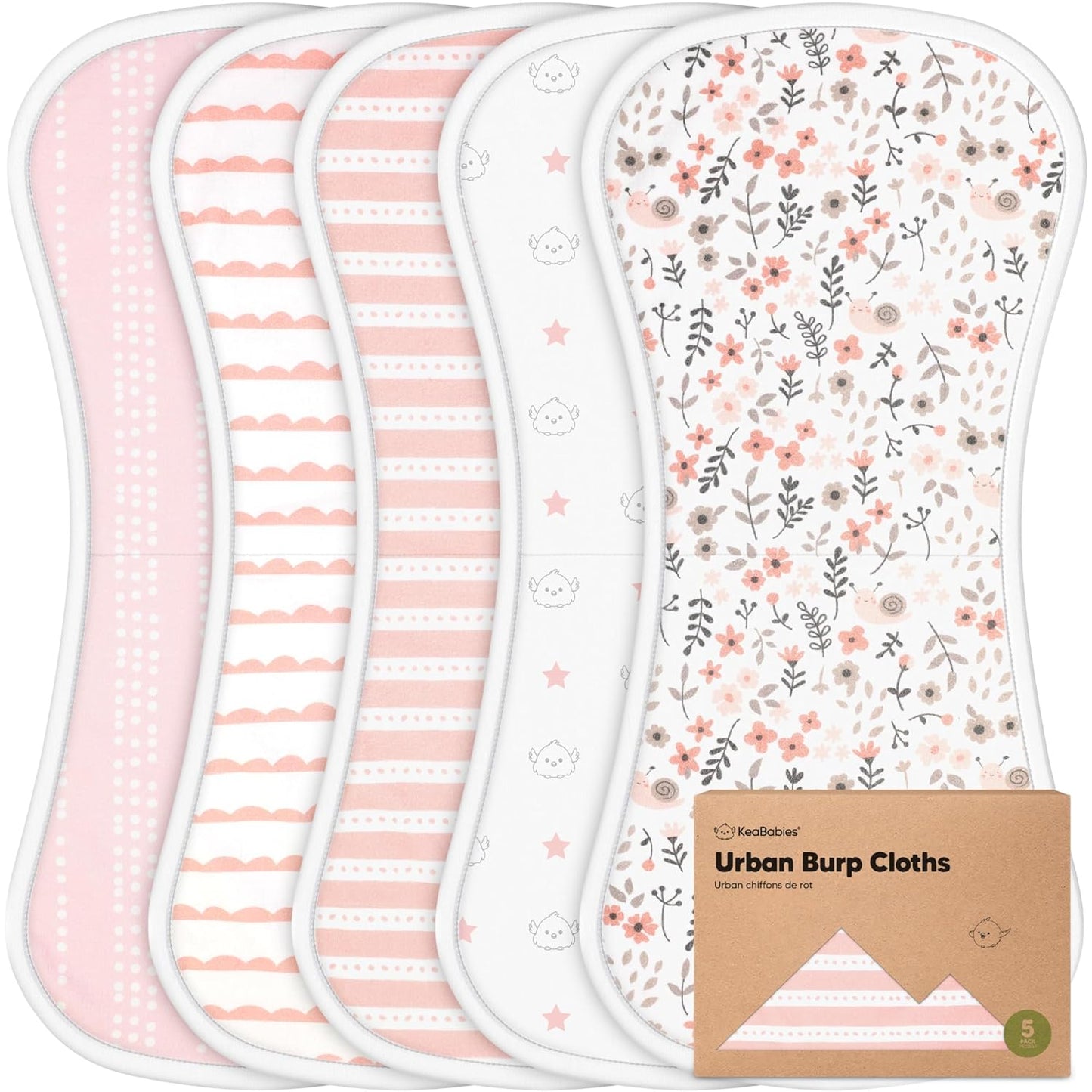 KeaBabies Organic Burp Cloths - 5-Pack Super Absorbent