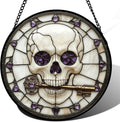 Stained Glass Window Hanging Halloween Skull Suncatcher - Spooky Glow