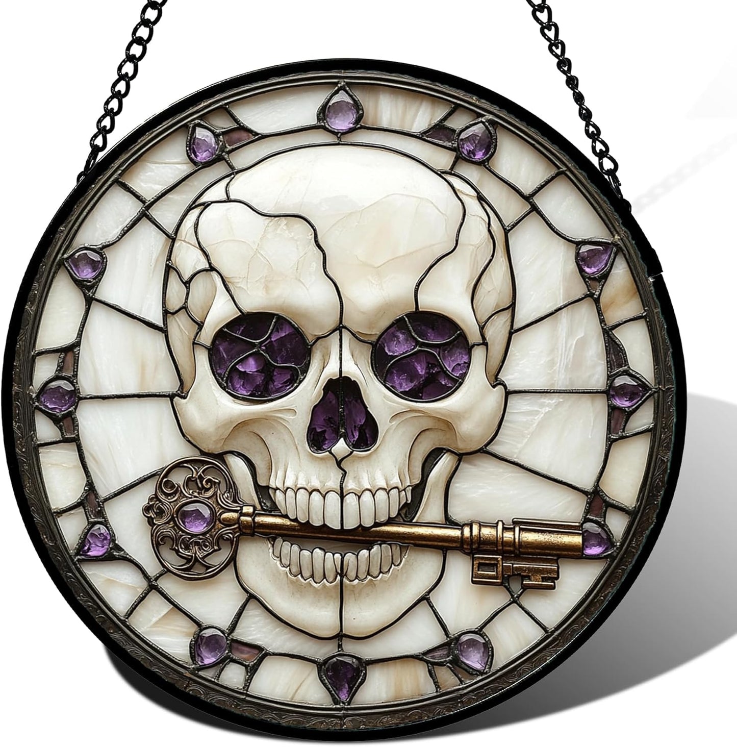 Stained Glass Window Hanging - Scary Skull Suncatcher Decor