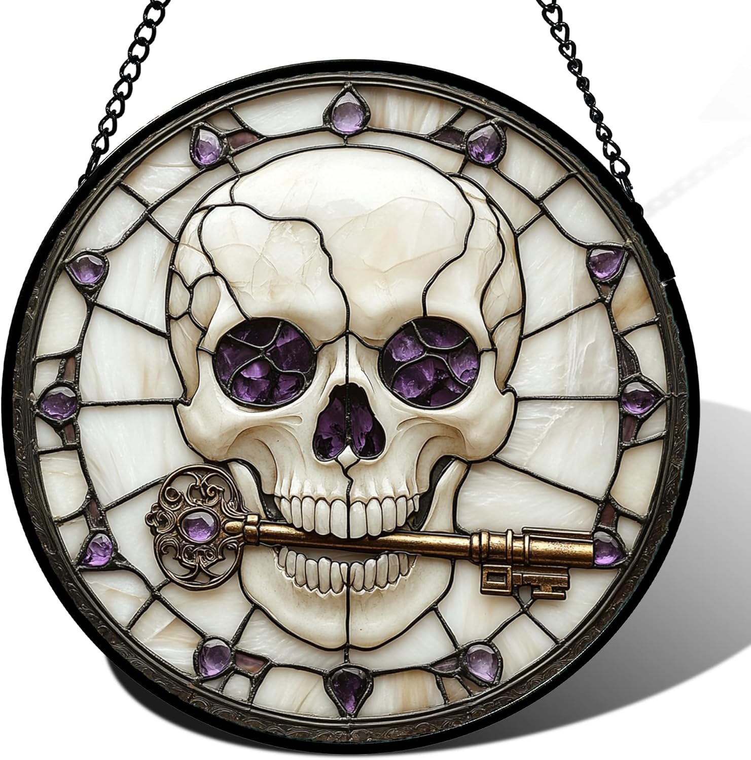 Stained Glass Window Hanging - Scary Skull Suncatcher Decor