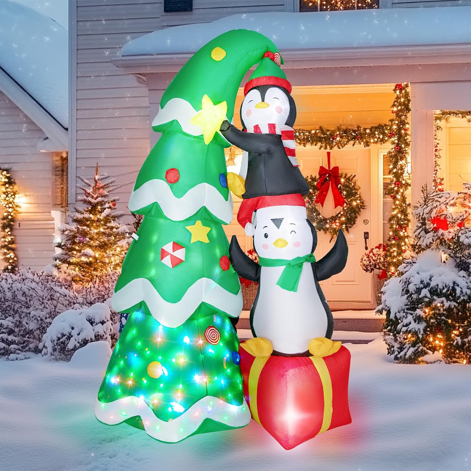 Christmas Inflatable Outdoor Decorations with Rotating Lights