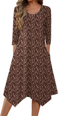 Zeagoo Midi 3/4 Sleeve Dress A Line Midi Dress - Practical Pockets