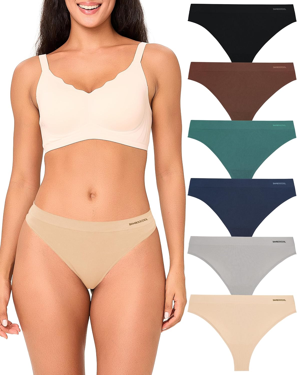 Bamboo Cool Women's Thongs Seamless Breathable Underwear 6 Pack