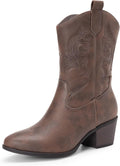 Cowgirl Boots for Women Mid Calf Embroidered Round Toe - Low Heel