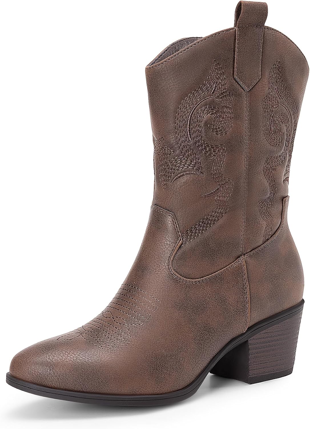 DREAM PAIRS Mid Calf Cowboy Boots with Embroidery for Women