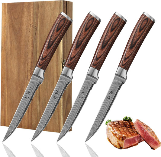 Wakoli EDIB 4-Piece Steak Knife Set with Damascus Steel Blades