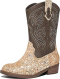 Girls Cowgirl Boots Mid Calf Glitter Cowboy Boots - Comfortable Fit