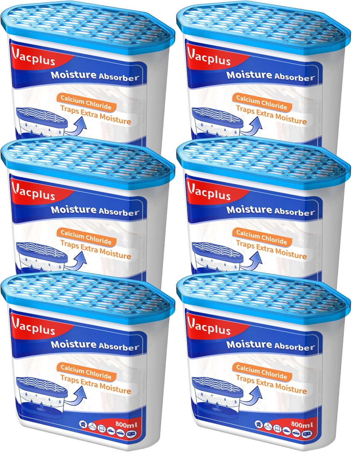 Vacplus 6-Pack Moisture Absorbers: Portable Dehumidifier for Bathroom & Closet