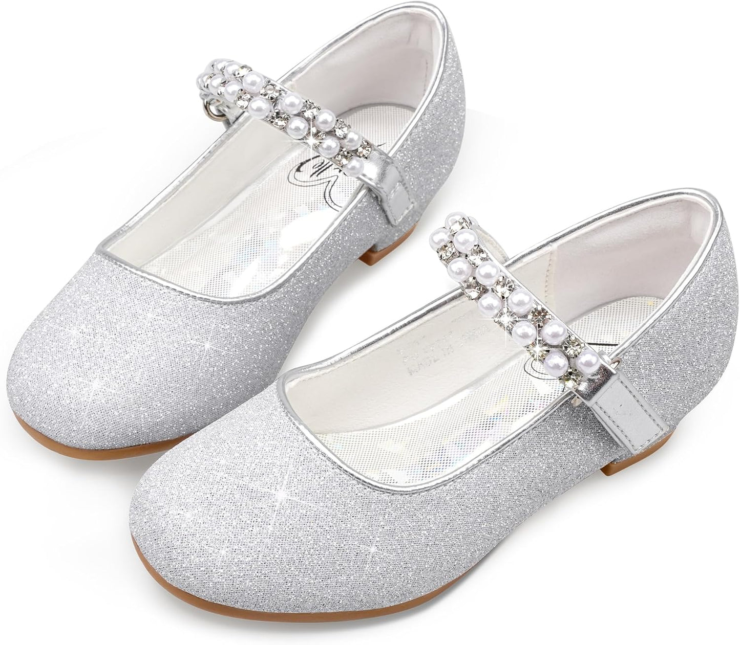 Stelle Girls Dress Shoes White Flower Girl Mary Jane Low Heels