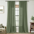 Olive Green Curtains 120 in Length 2 Panels - Light Filtering Linen