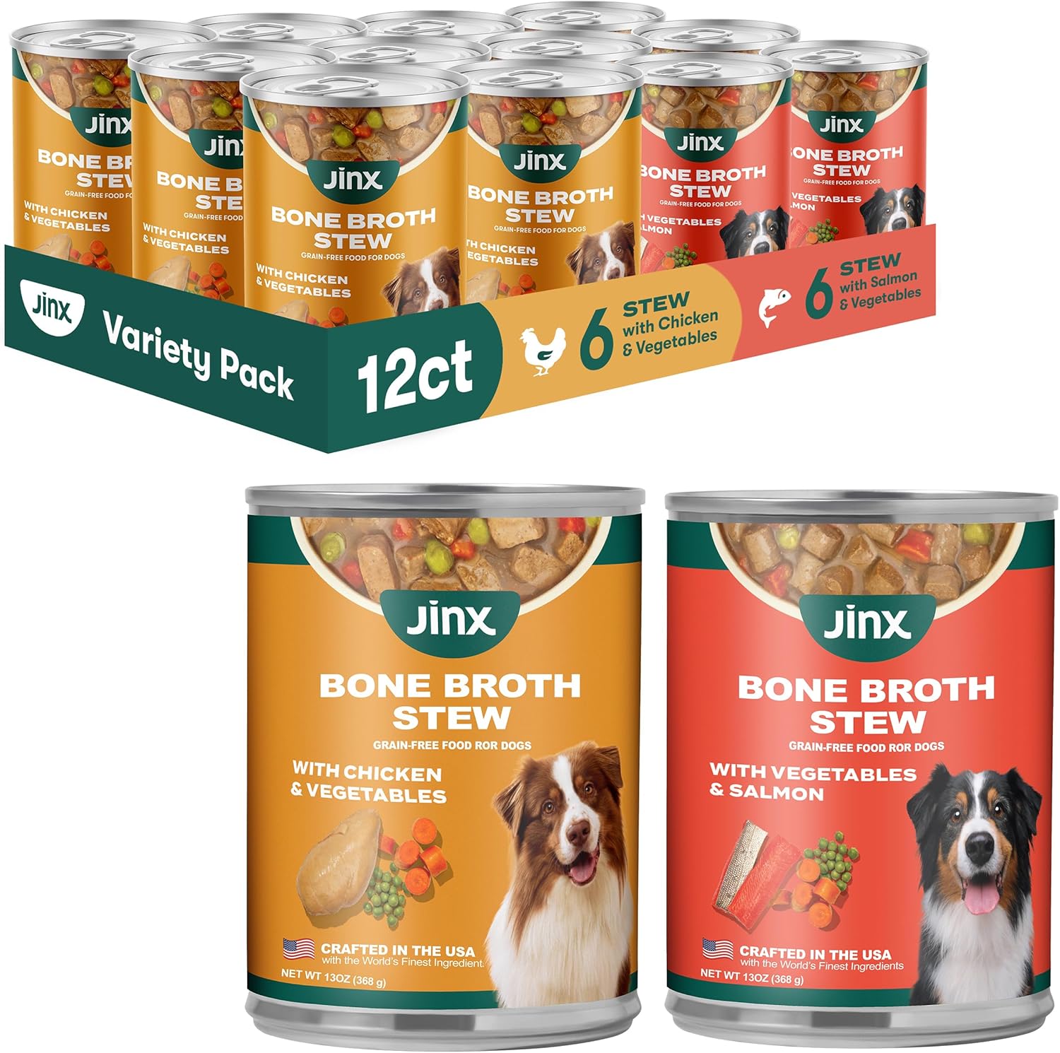 Jinx Bone Broth Stew for Dogs - Grain-Free Variety Pack