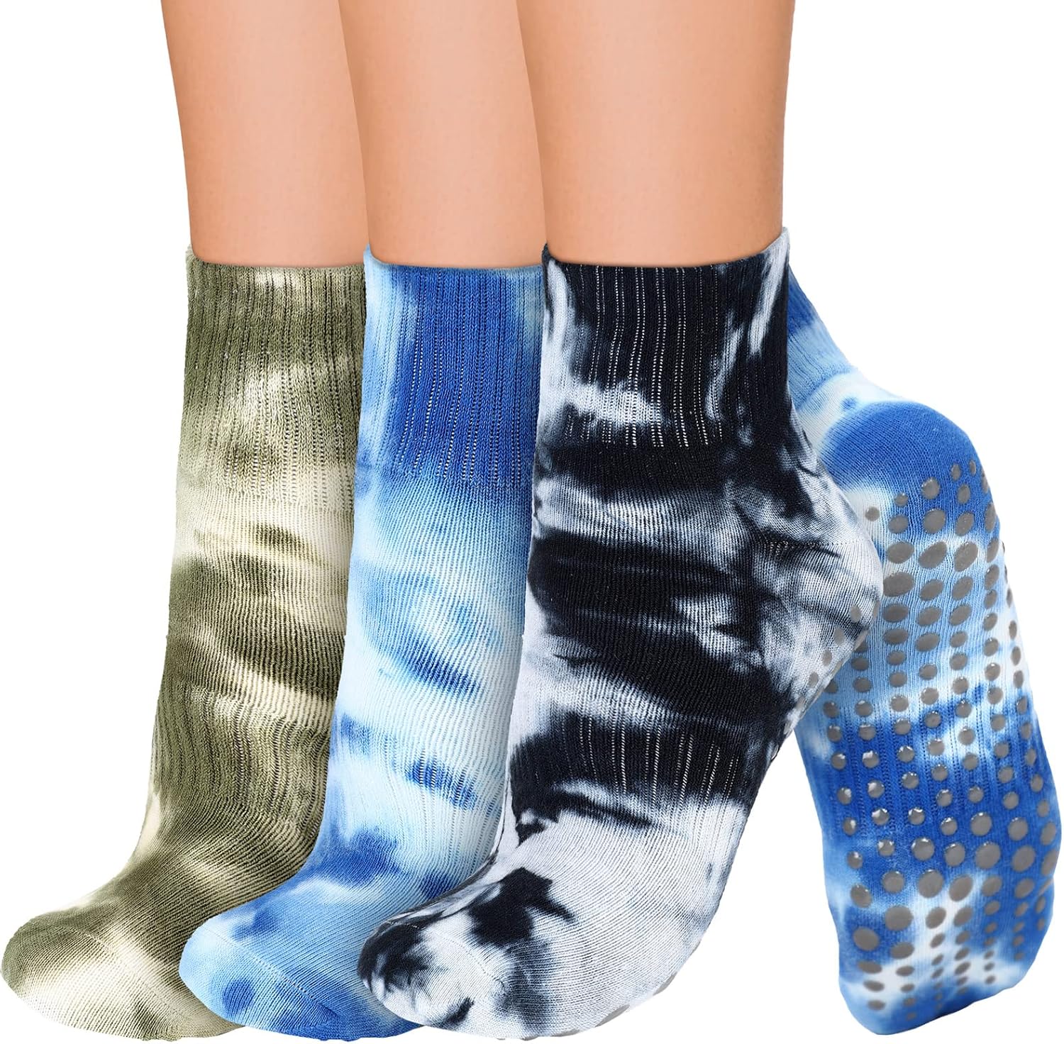 Non-Slip Cushioned Pilates Socks x3 - Women's Gripped Crew