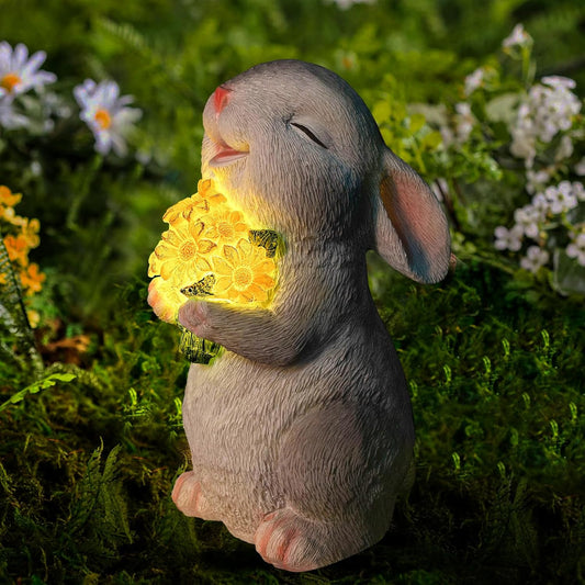 Solar Rabbit Garden Statues Outdoor Bunny Decor for Your Yard