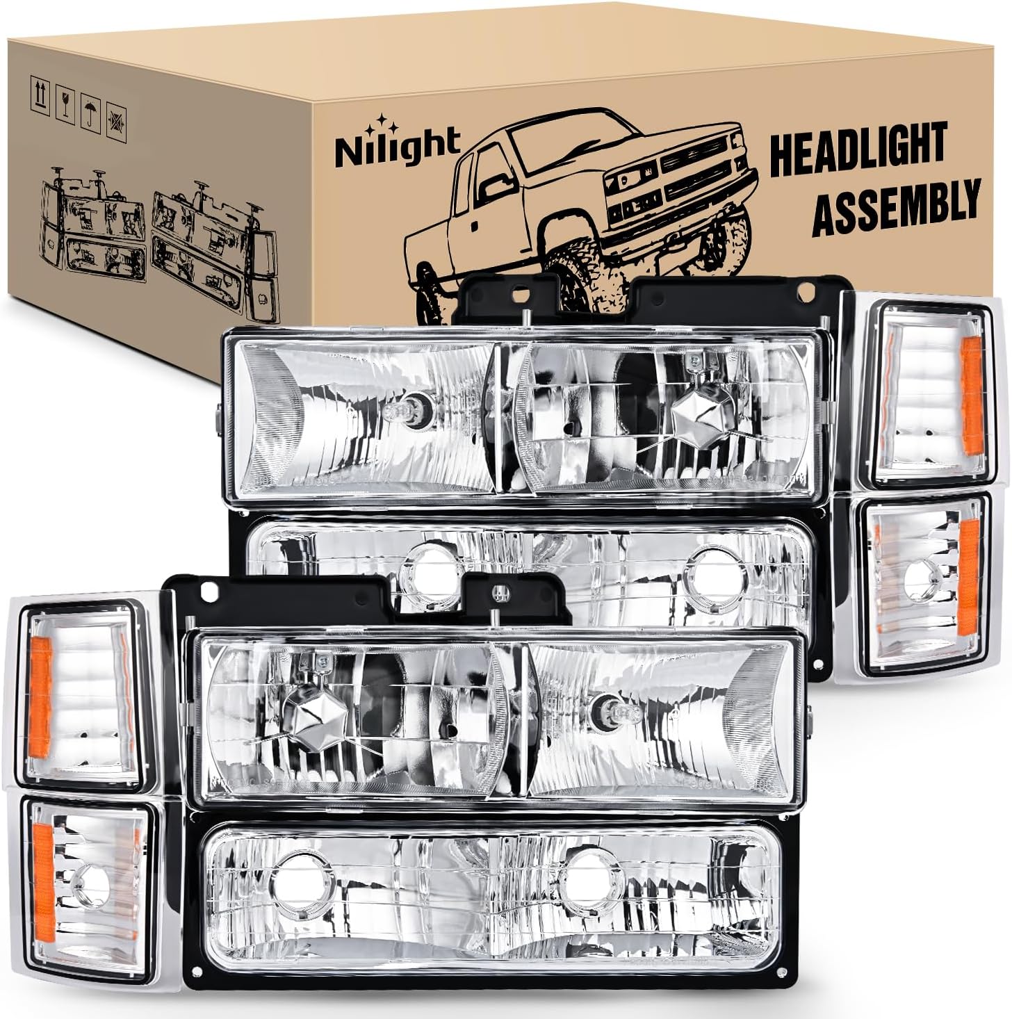 Nilight Headlight Assembly for 1994-1998 Chevy Silverado Tahoe