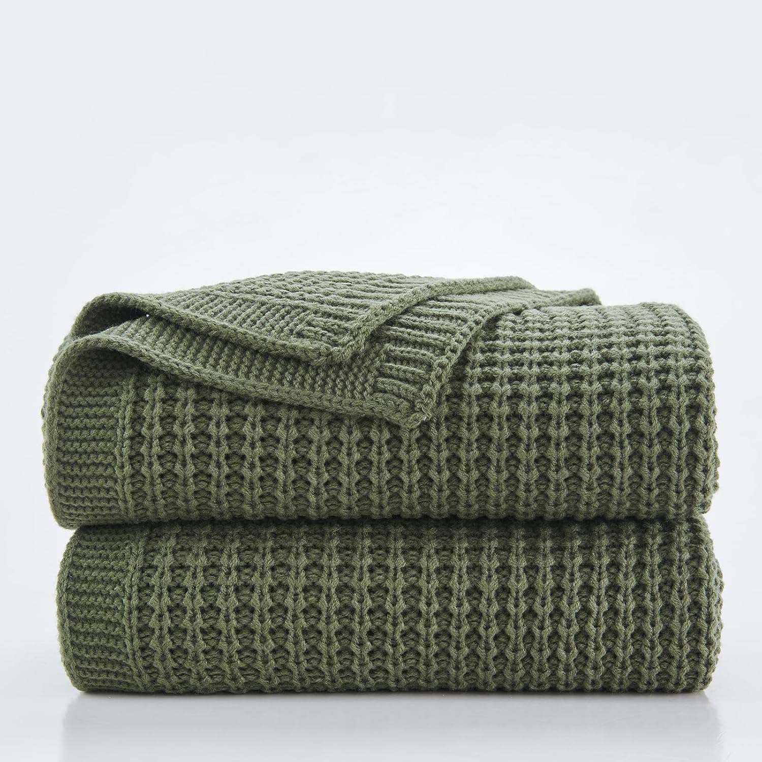 Douceur Olive Green Throw Blanket - Soft Chunky Knit for Cozy Nights